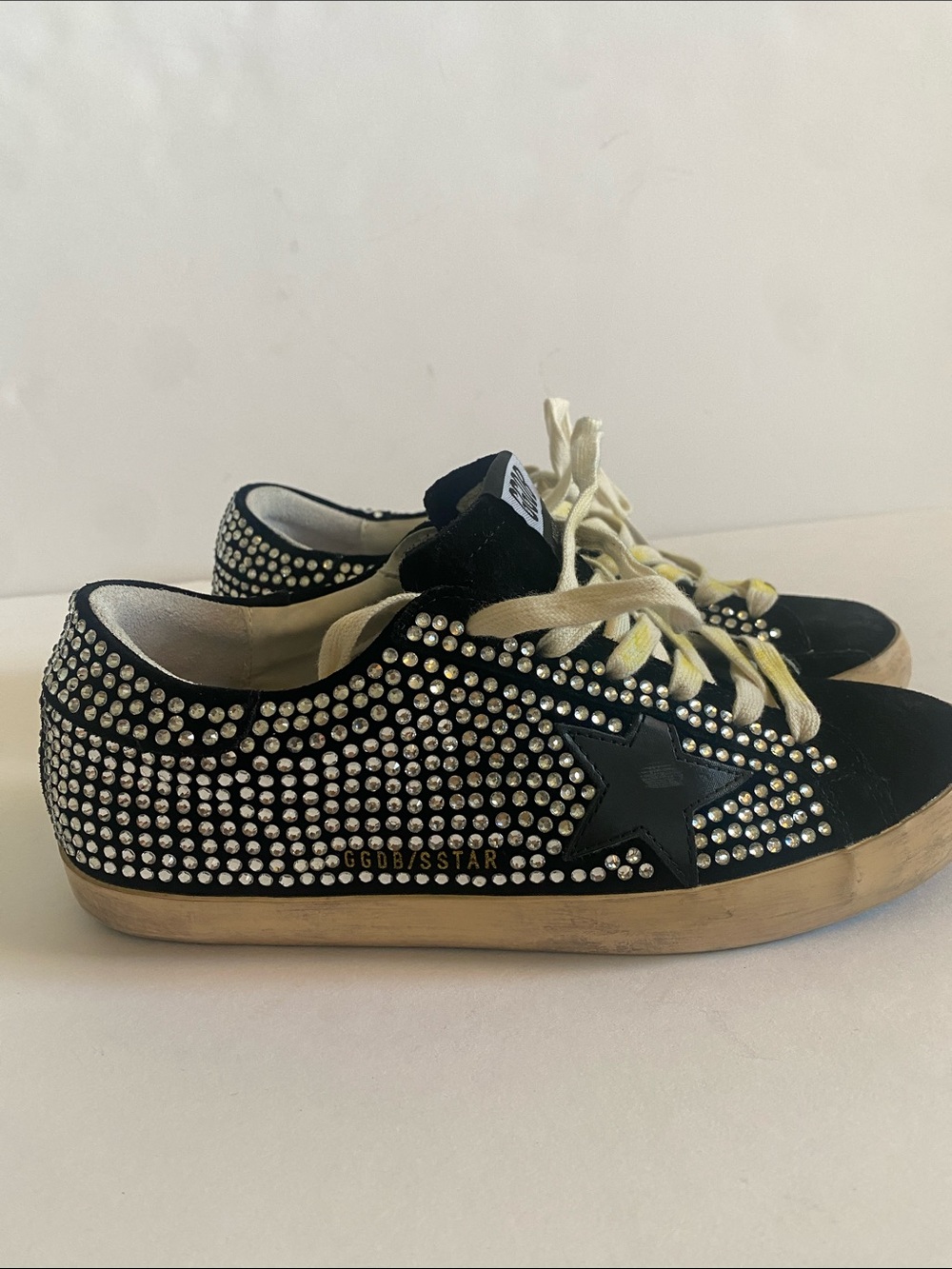 Golden Goose Super-Star in Black with Swarovski crystals and black suede size 41